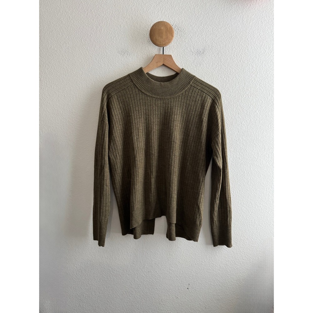 Steven Alan Green 100% Merino Wool Ribbed Mock Neck Split Hem Sweater Small